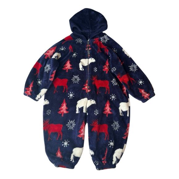 Quality Goods Other - Vtg Quality Goods Canada Blue Moose Polar Bear Plush Fleece Bunting Snowsuit 24M